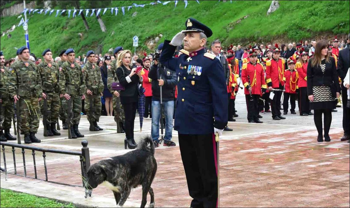 Ένα σκυλάκι στη κατάθεση στεφάνων στο Ναύπλιο – ΦΩΤΟ