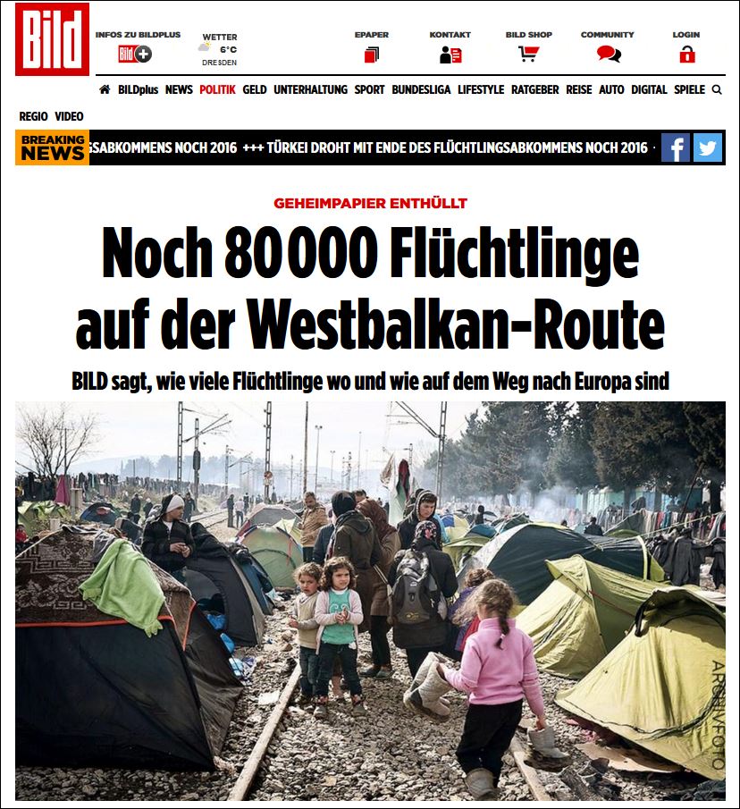 Bild: Μυστική έκθεση αποκαλύπτει ότι 80.000 πρόσφυγες είναι στο δρόμο προς την Ευρώπη