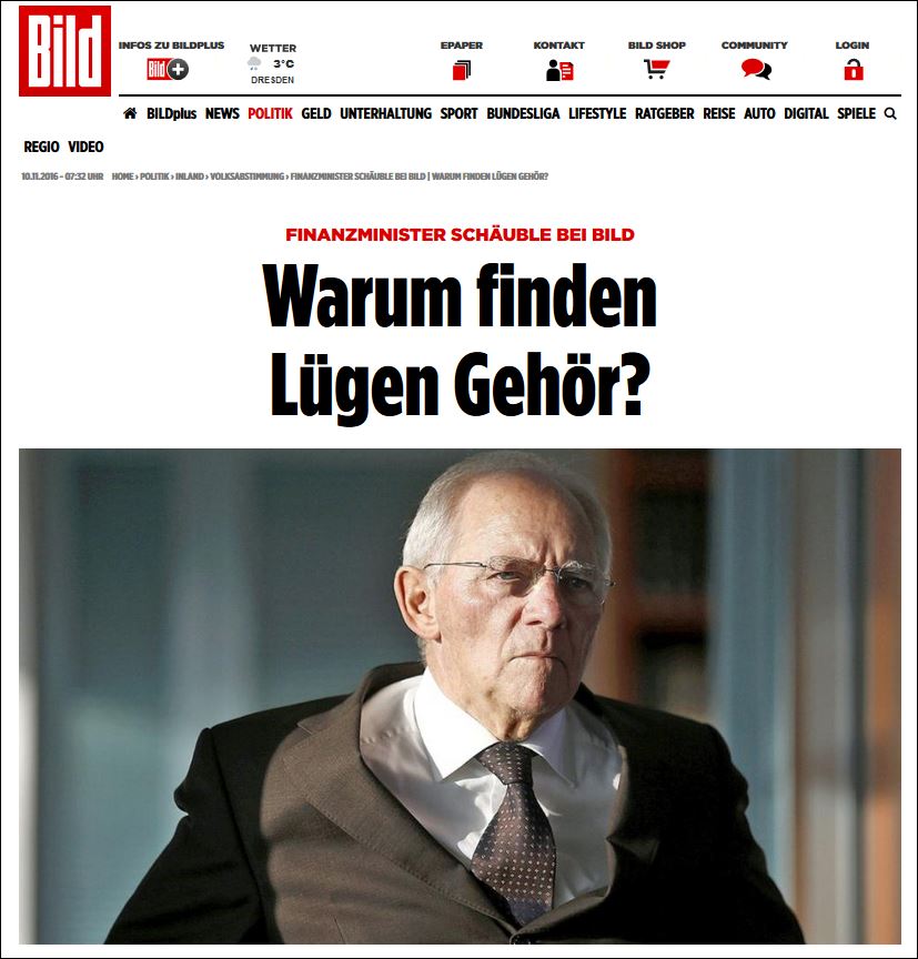 Ο Σόιμπλε στη Bild: Ο λαϊκισμός δεν είναι μόνο πρόβλημα της Αμερικής