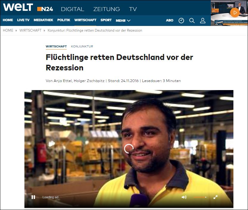 Die Welt: Οι πρόσφυγες έσωσαν τη Γερμανία από την ύφεση
