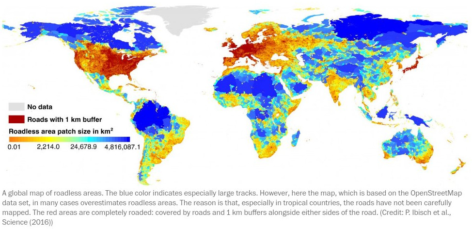 Ο πρώτος παγκόσμιος χάρτης των περιοχών που δεν έχουν δρόμους