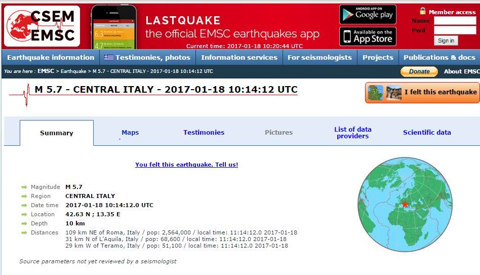Νέος σεισμός 5,7 Ρίχτερ στην κεντρική Ιταλία – ΤΩΡΑ