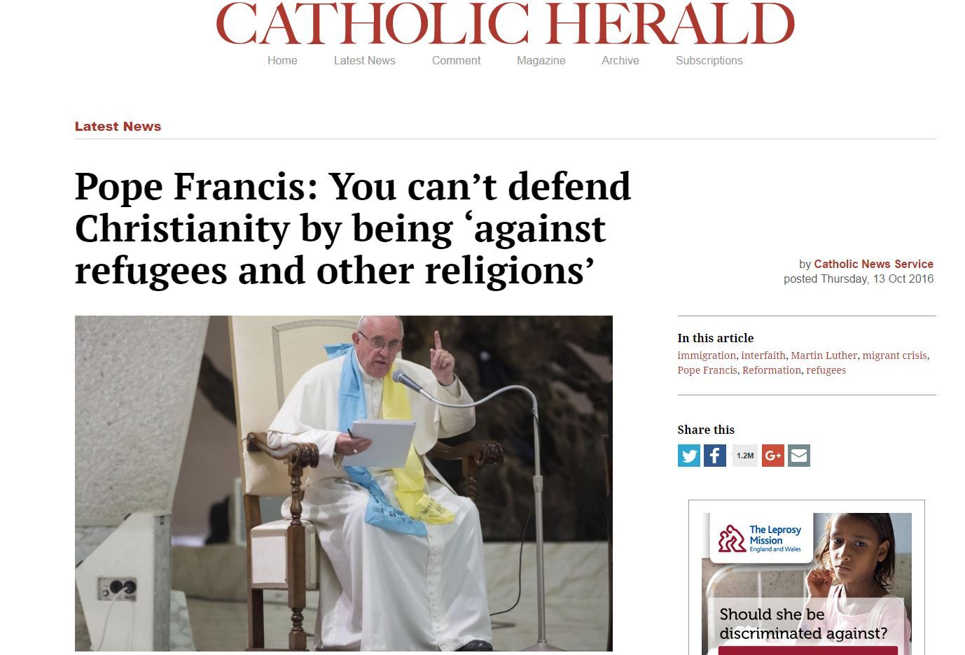 Το μήνυμα του Πάπα για τους πρόσφυγες: Όποιος δεν τους θέλει, δεν μπορεί να λέγεται Χριστιανός
