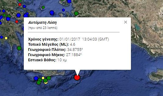 Σεισμός 4,6 Ρίχτερ νότια της Καρπάθου