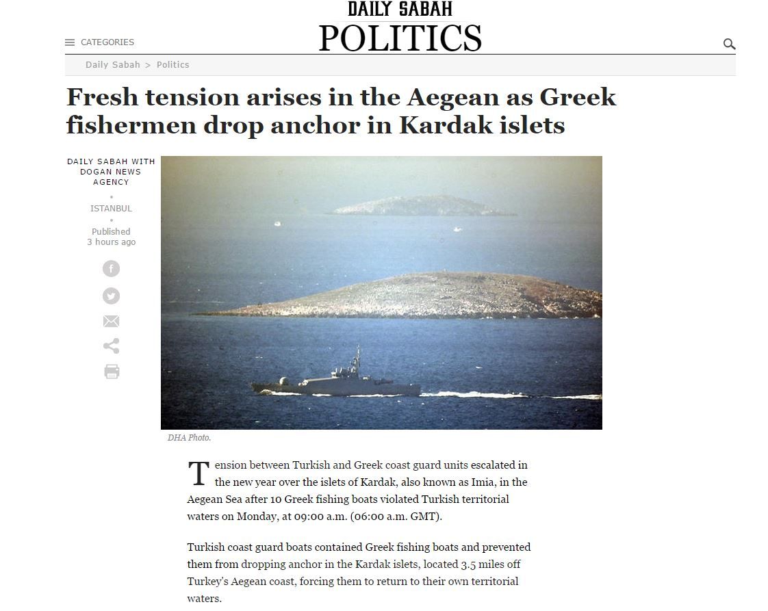 Τουρκικό δημοσίευμα κάνει λόγο για “ελληνική πρόκληση” στα Ίμια