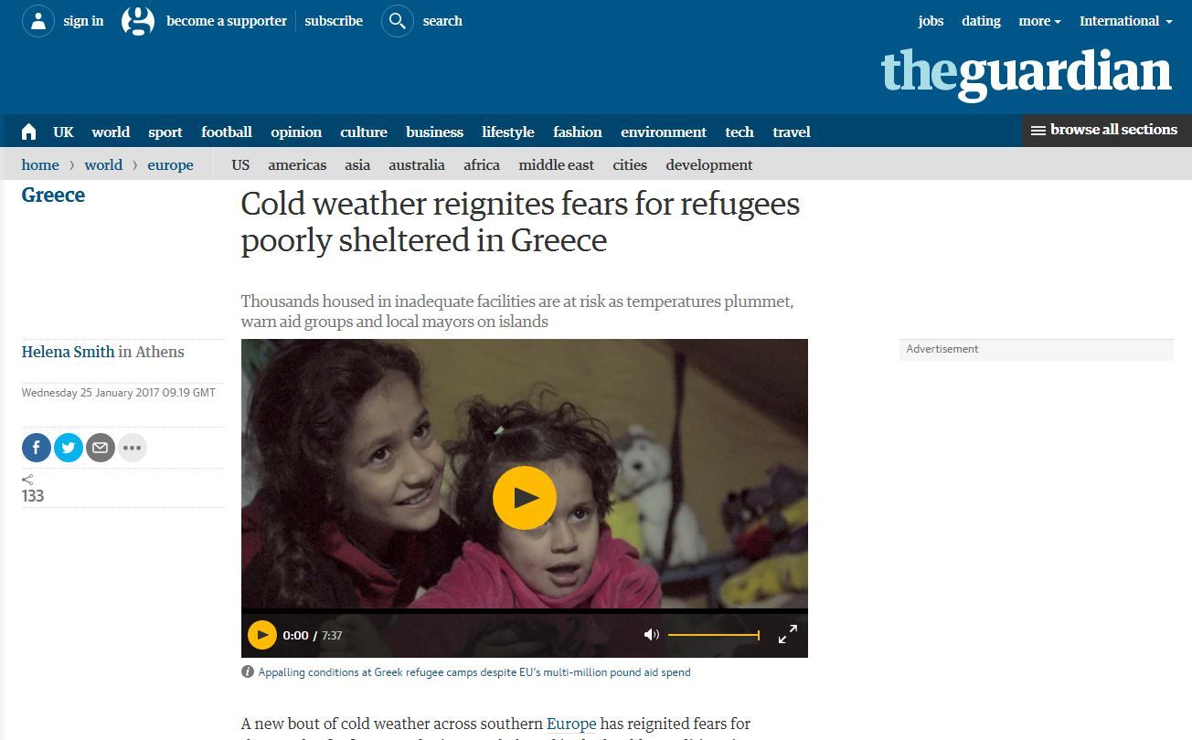 “Καμπανάκι” από τον Guardian για τους πρόσφυγες στην Ελλάδα ενόψει κακοκαιρίας