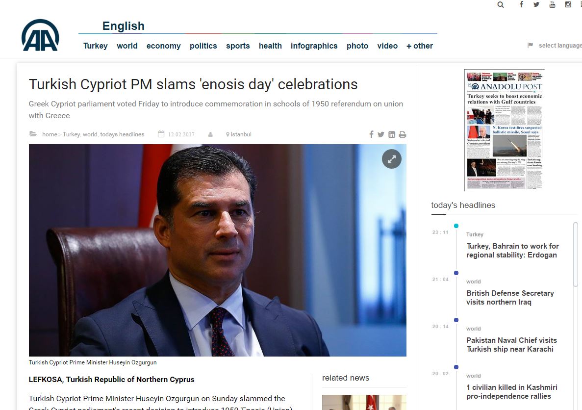 Ο «Πρωθυπουργός» του ψευδοκράτους προκαλεί και επιτίθεται στην Κύπρο
