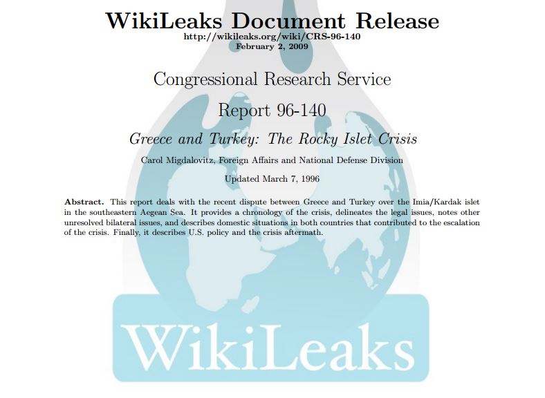 Τα αποκαλυπτικά έγγραφα των Wikileaks για τον ρόλο των ΗΠΑ στα Ίμια το 1996