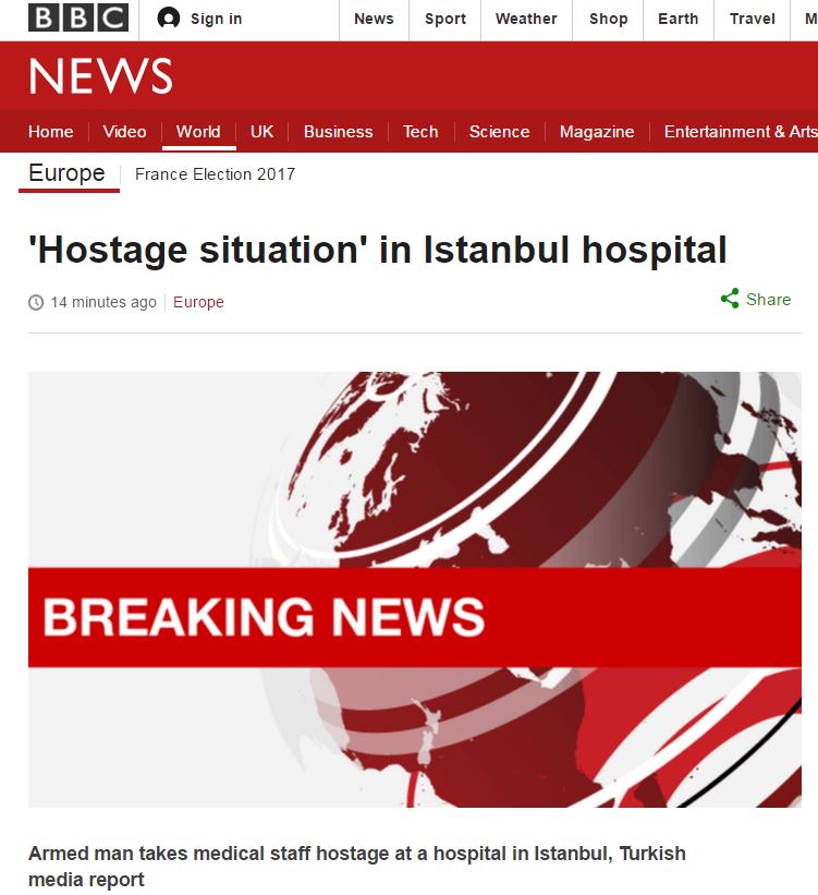 Ένοπλος κρατάει ομήρους σε νοσοκομείο της Κωνσταντινούπολης – ΤΩΡΑ