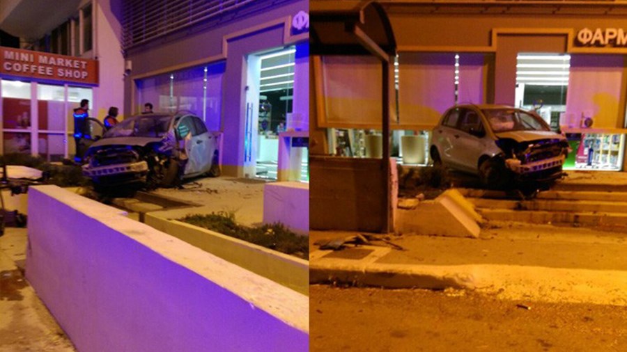 Τροχαίο ατύχημα στη Σούδα – Αυτοκίνητο “προσγειώθηκε” σε φαρμακείο – ΦΩΤΟ