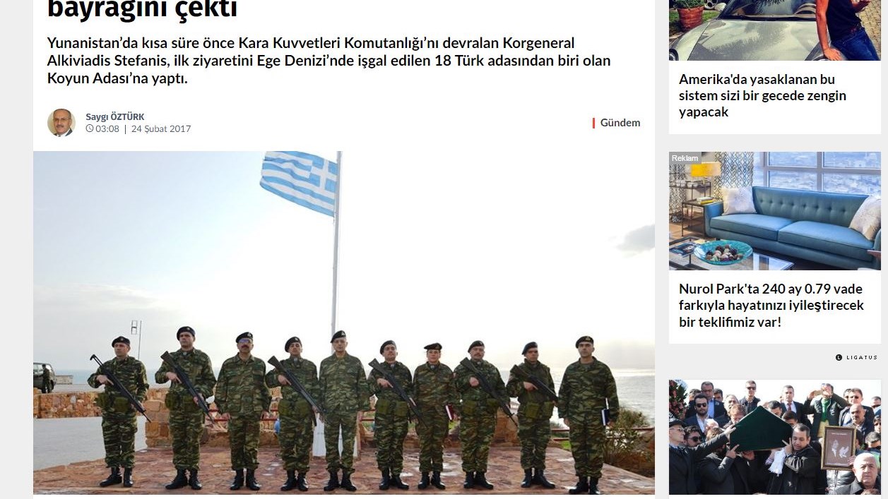 Νέο προκλητικό τουρκικό δημοσίευμα: O Έλληνας ΓΕΣ ύψωσε σημαία σε τουρκικό νησί που κατέλαβε η Ελλάδα