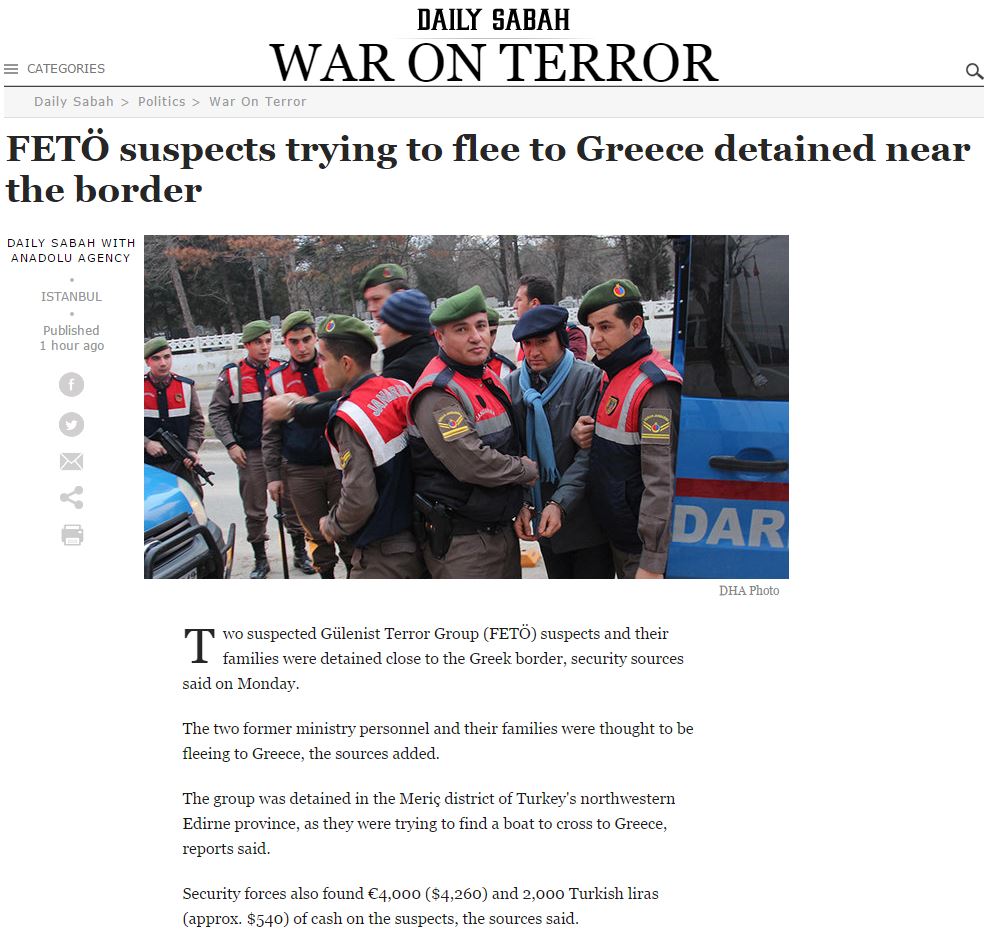 Τουρκικά ΜΜΕ: Συνελήφθησαν γκιουλενιστές που επιχείρησαν να μπουν στην Ελλάδα