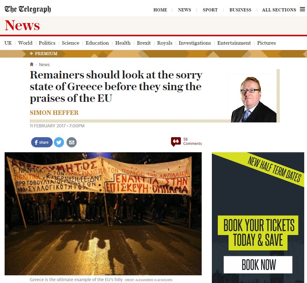 Αρθρογράφος της Telegraph: Η Ελλάδα δεν έπρεπε να μπει στην Ευρωζώνη και στην Ε.Ε.