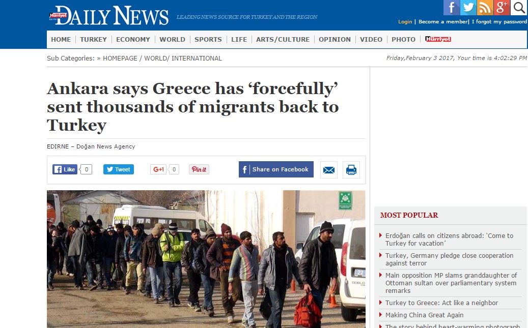 Πρόκληση από τη Hurriyet: Έλληνες αστυνομικοί βασανίζουν πρόσφυγες και τους στέλνουν πίσω στην Τουρκία