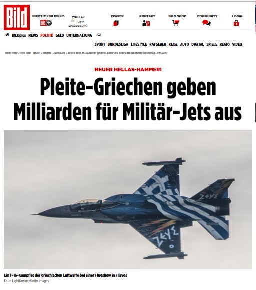 Bild: Οι χρεοκοπημένοι Έλληνες δαπανούν χρήματα για τα πολεμικά τους αεροσκάφη
