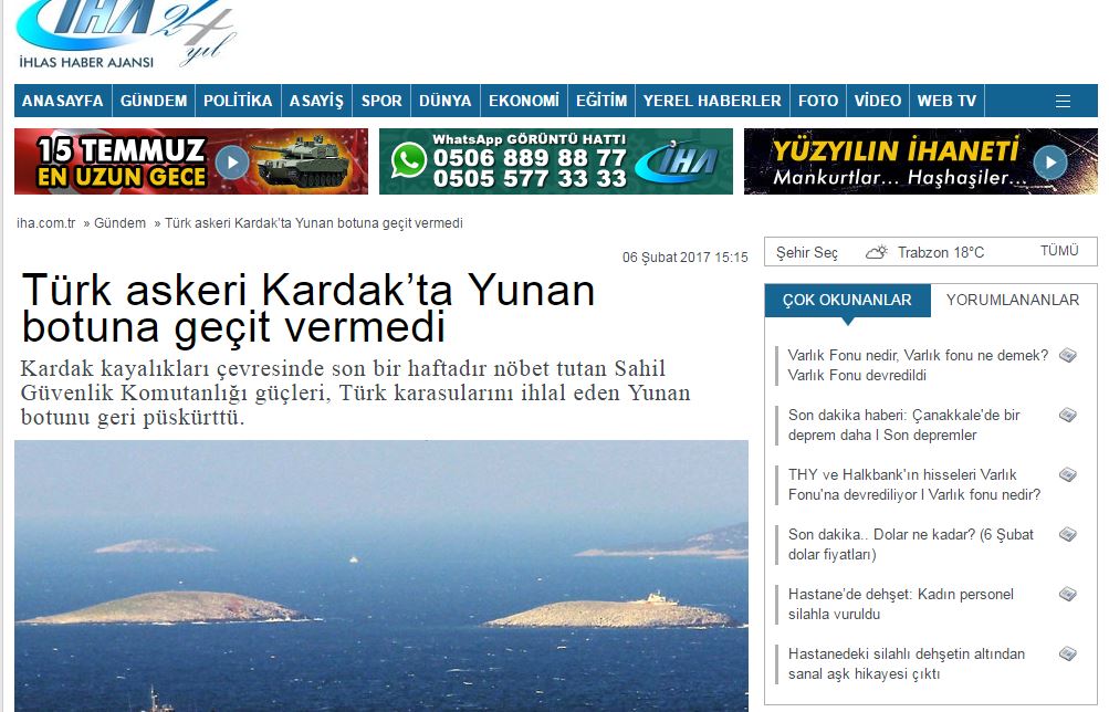 Για νέο επεισόδιο στα Ίμια κάνει λόγο ο τουρκικός Τύπος – ΒΙΝΤΕΟ