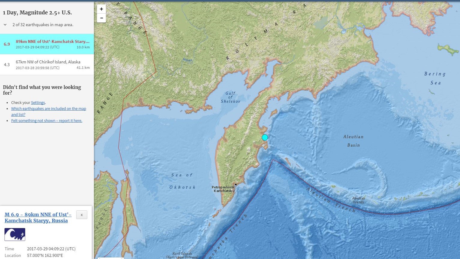 Ισχυρός σεισμός 6,9 Ρίχτερ στη Βερίγγειο Θάλασσα