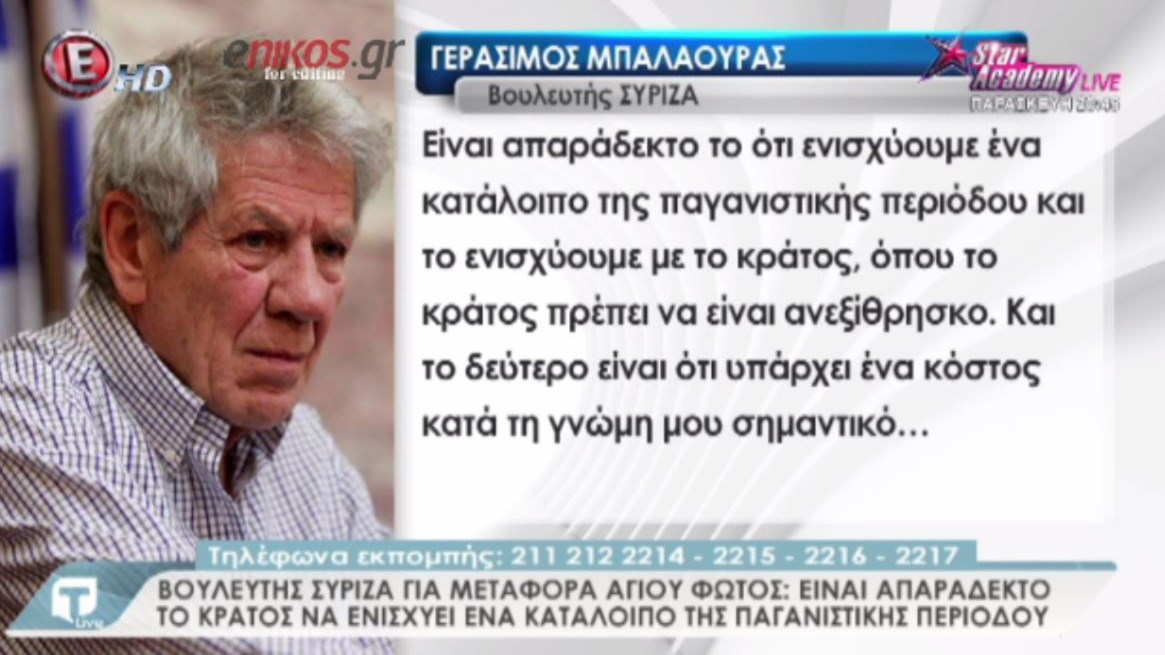 Μπαλαούρας για το Άγιο Φως: Απαράδεκτο να ενισχύουμε ένα κατάλοιπο της παγανιστικής περιόδου