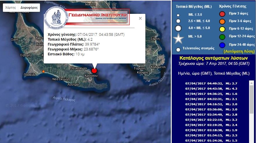 Σεισμός 4,2 Ρίχτερ στη Χαλκιδική
