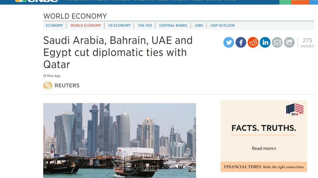 Αίγυπτος και Εμιράτα διακόπτουν τις σχέσεις με το Κατάρ λόγω τρομοκρατίας