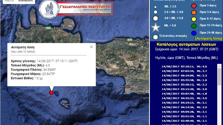 Στα 4 Ρίχτερ ο σεισμός νότια της Κρήτης – ΦΩΤΟ – ΤΩΡΑ