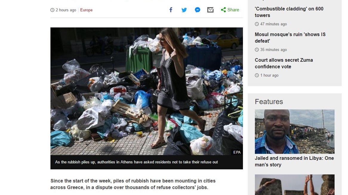 To BBC για τα σκουπίδια στην Αθήνα: Οι πεζοί κρατούν τις μύτες τους στους δρόμους
