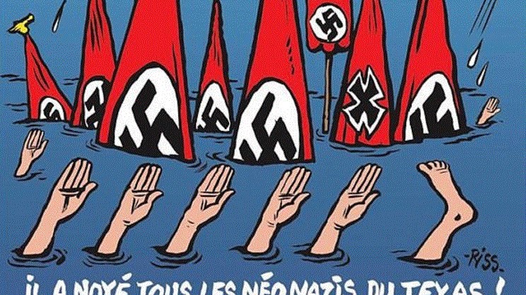 Σάλος με το νέο εξώφυλλο του Charlie Hebdo: Ο Θεός υπάρχει! Έπνιξε τους νεοναζί του Τέξας!