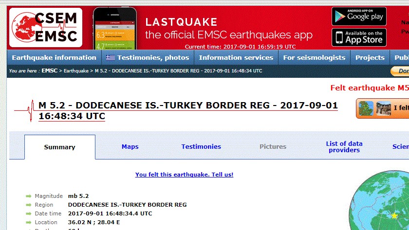 5,2 Ρίχτερ δίνει τον σεισμό νότια της Ρόδου το Ευρωμεσογειακό – ΤΩΡΑ