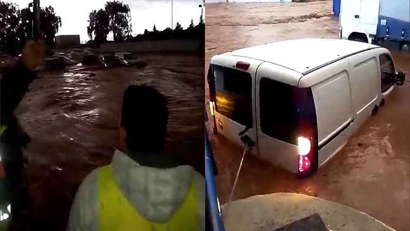 Έδεσαν με σκοινί αυτοκίνητο για να το γλιτώσουν από την ορμή του χειμάρρου – ΒΙΝΤΕΟ