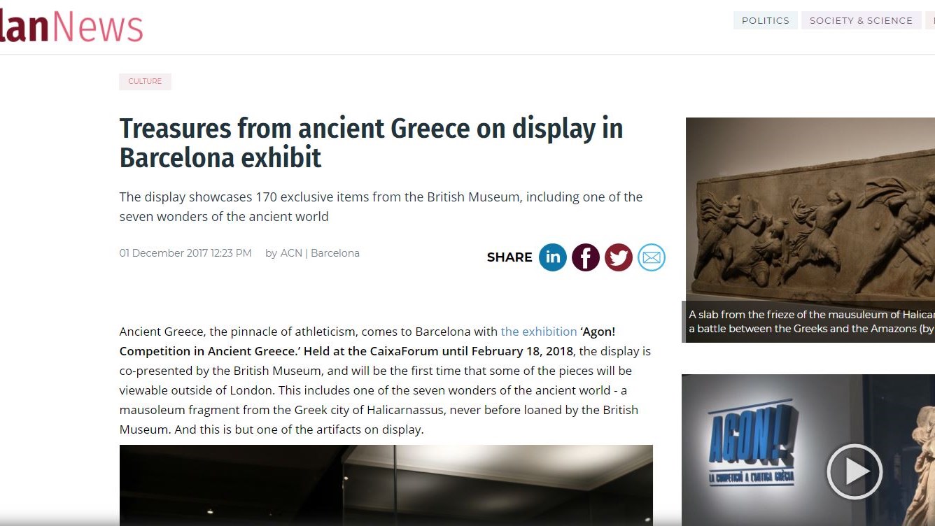 Το Βρετανικό Μουσείο δανείζει ελληνικά εκθέματα στη Βαρκελώνη