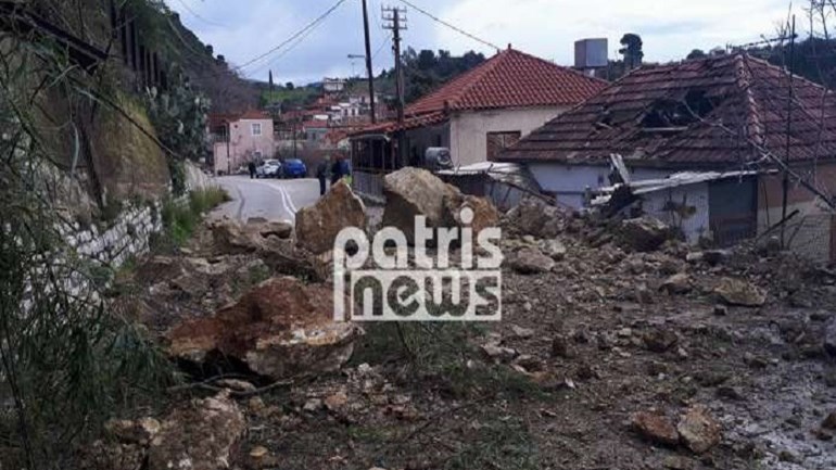 Σοβαρές ζημιές από τις κατολισθήσεις στο Λεπρέο Ηλείας – Βράχοι κατέστρεψαν σπίτι – ΦΩΤΟ