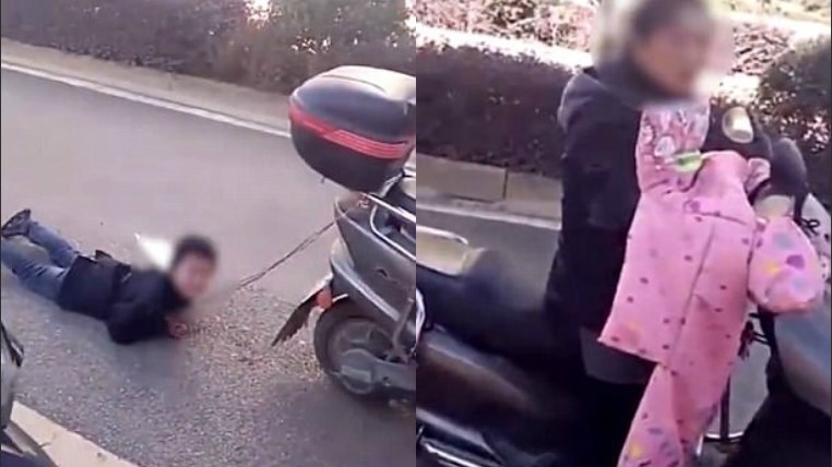 Σοκ- Έδεσε και έσυρε τον γιο της με το μηχανάκι επειδή ήταν άτακτος- ΒΙΝΤΕΟ