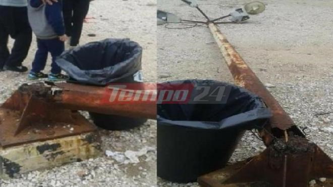 Τρόμος στην Πάτρα: Κατέρρευσε κολόνα ηλεκτροφωτισμού από… χαρταετό – ΦΩΤΟ