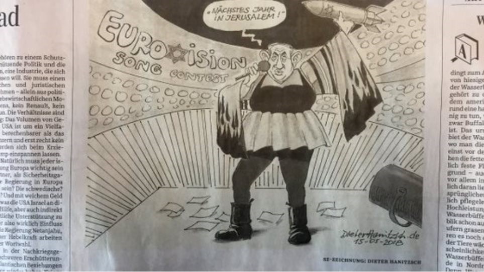 Σάλος στη Γερμανία με τη γελοιογραφία που «έντυσε» τον Νετανιάχου με τα ρούχα της νικήτριας της Eurovision