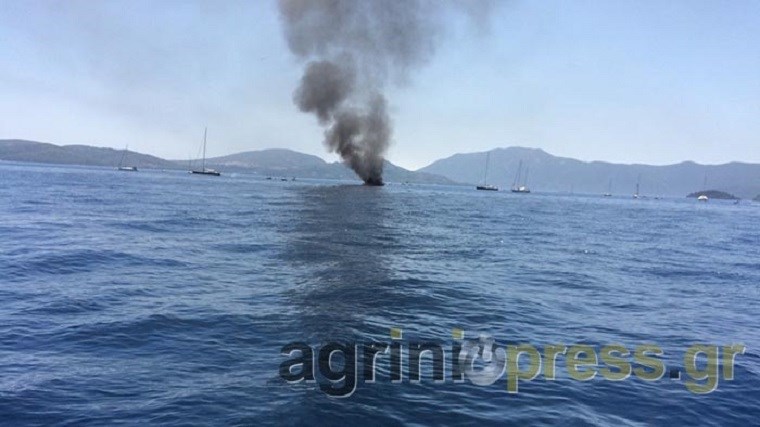 Θρίλερ με φλεγόμενο σκάφος στο Μεγανήσι, στα ανοιχτά της Λευκάδας – ΦΩΤΟ