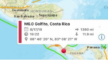 Κόστα Ρίκα: Σεισμική δόνηση 6,2 Ρίχτερ σημειώθηκε στα νότια της χώρας