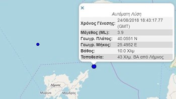 Σεισμική δόνηση 3,9 Ρίχτερ στη Λήμνο