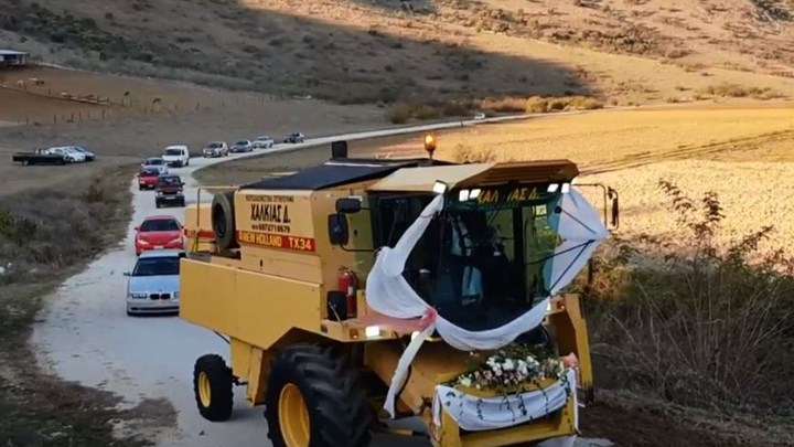 Γαμπρός πήγε στην εκκλησία με την… θεριζοαλωνιστική μηχανή – ΒΙΝΤΕΟ
