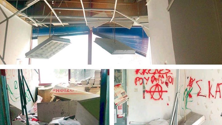 Γυαλιά – καρφιά έκαναν κουκουλοφόροι το Πάντειο –  Εκτεταμένες καταστροφές στον χώρο φοιτητικής παράταξης