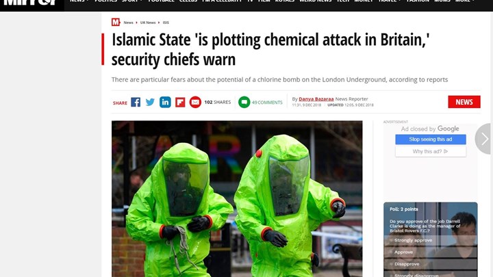 Αποκάλυψη-βόμβα από τη Mirror: Οι Βρετανοί φοβούνται τρομοκρατικό χτύπημα με χημικά από τον ISIS