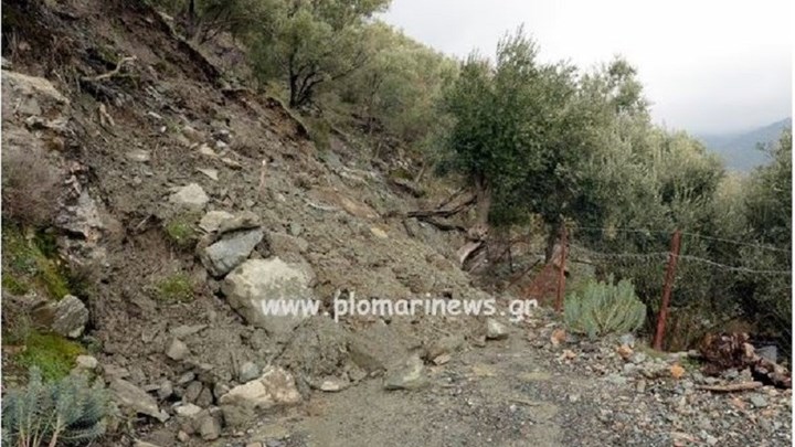 Νέες κατολισθήσεις στη Λέσβο – Έκλεισε δρόμος από τα βράχια – ΒΙΝΤΕΟ