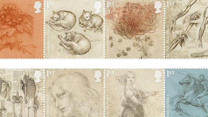 Ο Λεονάρντο Ντα Βίντσι σε 12 γραμματόσημα του Βασιλικού Ταχυδρομείου της Βρετανίας