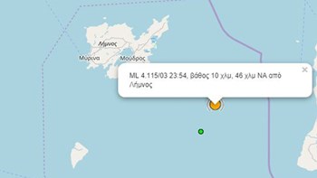 Σεισμός 4,1 Ρίχτερ νότια της Λήμνου