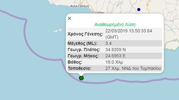 Σεισμική δόνηση νοτιοδυτικά της Κρήτης