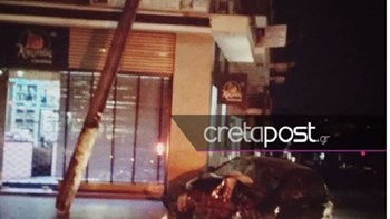 Σφοδρό τροχαίο στην Κρήτη – Αυτοκίνητο “έκοψε” κολόνα της ΔΕΗ – ΦΩΤΟ