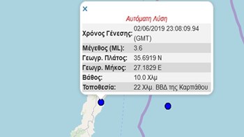 Σεισμός 3,6 Ρίχτερ στην Κάρπαθο