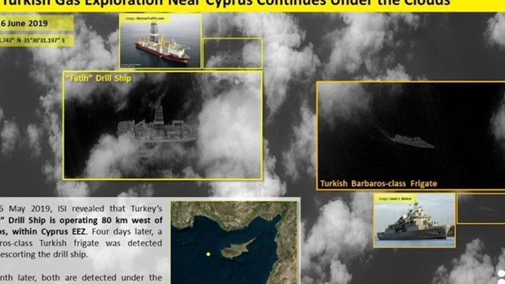 Δορυφορική φωτογραφία του “Πορθητή” ανοιχτά της Πάφου – Δίπλα του πλέει τουρκική φρεγάτα