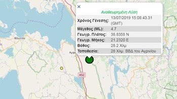 Η αναθεωρημένη λύση του Γεωδυναμικού: Στα 4,7 Ρίχτερ ο σεισμός κοντά στην Αμφιλοχία