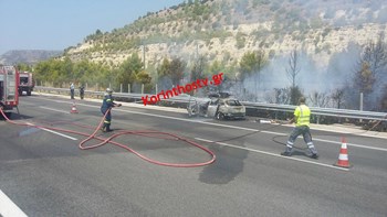 Οι πρώτες εικόνες από το Ι.Χ. που «λαμπάδιασε» στην Εθνική οδό Αθηνών- Κορίνθου – ΦΩΤΟ- ΒΙΝΤΕΟ