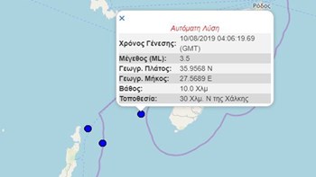 Σεισμική δόνηση 3,5 Ρίχτερ ανοιχτά της Χάλκης